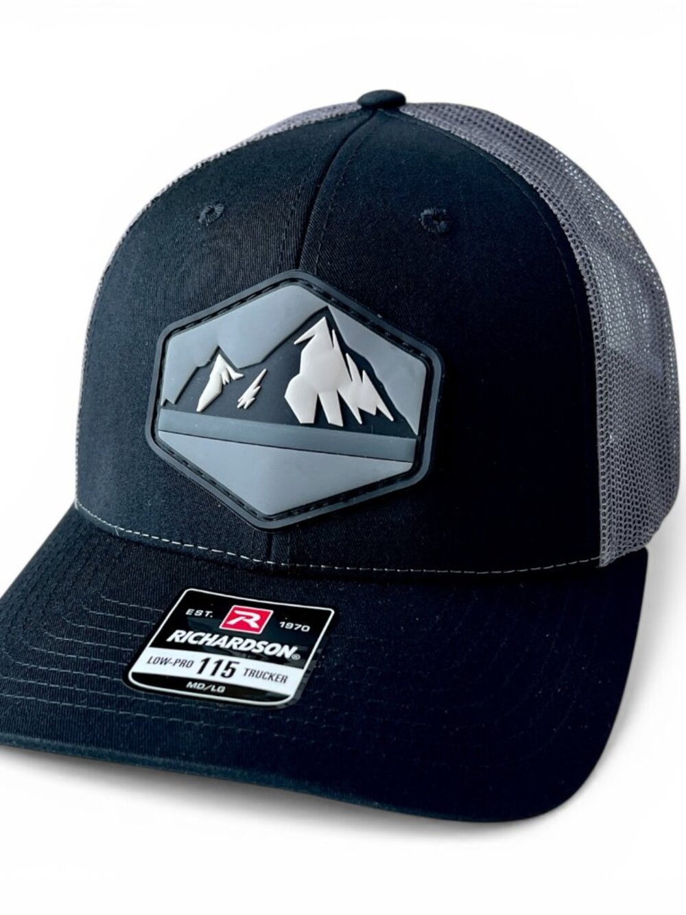 HGP Richardson 115 Mesh Back Snapback Hat Black & Gray Mountain PVC Patch